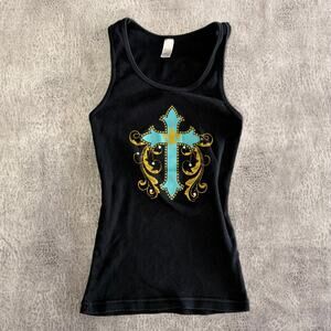 Cross Embellished Ribbed Y2k Tank Top